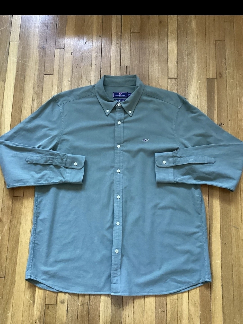 Vineyard Vines Men's XL Solid Green Button Front Shirt,Cotton Blend,Whale Shirt